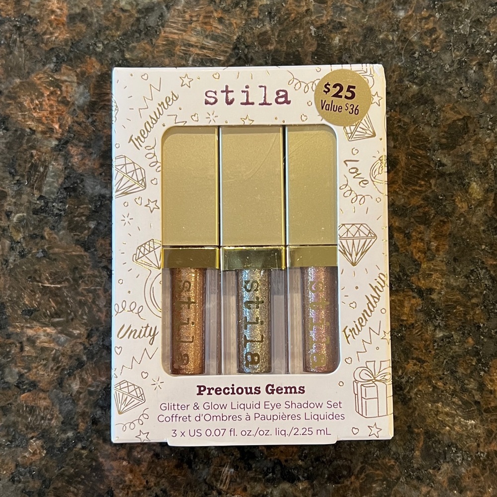 New Stila Precious Gems Glitter & Glow Liquid Eye Shadow Set of  3, 2.25 mL each